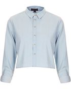 Moto Bleach Crop Denim Shirt - Lyst
