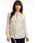Moschino Silk Polka Dot Tie Neck Blouse - Lyst