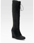 Stuart Weitzman Suede Laceup Wedge Boots - Lyst