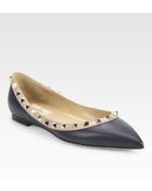 Valentino Rockstud Leather Ballet Flats - Lyst