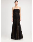 Ml Monique Lhuillier Strapless Meshcovered Lace Gown - Lyst