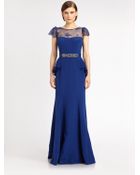 Teri Jon Lacetrimmed Silk Crepe Gown - Lyst