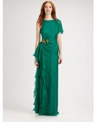 Badgley Mischka Asymmetrical Silk Gown - Lyst