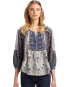 Rebecca Taylor Ethnic Printed Silk Blousesteel - Lyst