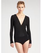 Donna Karan New York Double Layered Vneck Bodysuit - Lyst