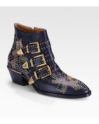 Chloé Studded Leather Buckle Ankle Boots - Lyst