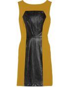 Milly Nina Leather Paneled Crepe Dress - Lyst