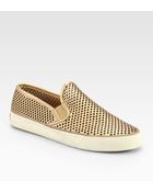 Tory Burch Miles Perforated Metallic Leather Sneakers - Lyst