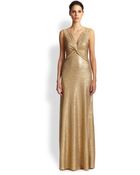 David Meister Twistfront Textured Metallic Gown - Lyst