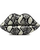 Lulu Guinness Black and White Snakeskin Lips Clutch - Lyst