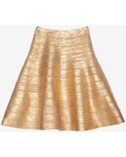 Hervé Léger Gold Foil Bandage Flare Skirt - Lyst