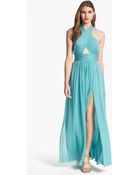 Jill Stuart Cutout Front Silk Chiffon Halter Gown - Lyst