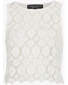 Topshop Crop Doily Lace Top Petite - Lyst