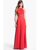 Js Collections Embellished Pleated Chiffon Gown - Lyst