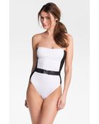 MICHAEL Michael Kors Belted Strapless Swimsuit - Lyst