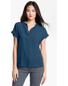 Pleione Split Neck Mixed Media Blouse - Lyst