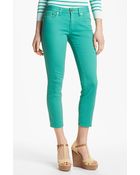 Tory Burch Skinny Crop Stretch Jeans Viridian Green - Lyst