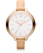 Michael Kors Runway Slim Rose Leather Strap Watch - Lyst