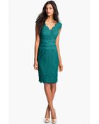 Tadashi Shoji Lace Tulle Sheath Dress - Lyst