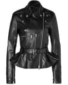 McQ by Alexander McQueen Leather Jacket with Peplum in Black - Lyst
