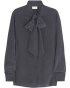 Saint Laurent Polka-Dot Silk Pussy-Bow Blouse - Lyst