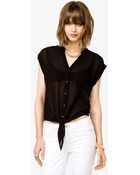 Forever 21 Oversized Tie Shirt - Lyst