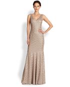 David Meister Metalliclace Gown - Lyst