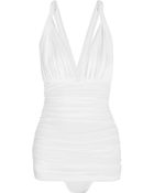 Norma Kamali Slip Bill Ruched Plungefront Swimsuit - Lyst