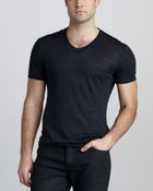 John Varvatos Linen Vneck Tee Midnight - Lyst