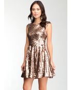 Bebe Low Back Fit Flare Sequin Dress - Lyst