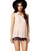 Forever 21 Floral Embroidered Chiffon Shirt - Lyst