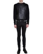 Saint Laurent Leather Front Raglan Sweater - Lyst