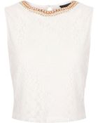 Topshop Bead Necklace Lace Crop Top - Lyst