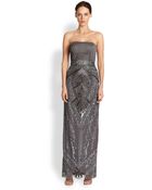 Sue Wong Strapless Plissébodice Beaded Gown - Lyst