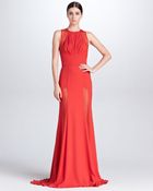 Elie Saab Sheerpanel Evening Gown Crimson - Lyst