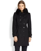 Burberry Fox Fur-collared Wool Cashmere Trench-coat - Lyst