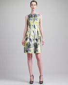 Lela Rose Floral Jacquard Boatneck Dress - Lyst
