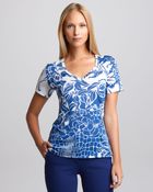 Emilio Pucci Womens Printed Vneck Tee Bluewhite - Lyst