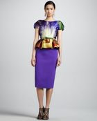 Oscar de la Renta Stretch Wool Slim Skirt Iris - Lyst