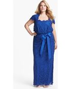 Tadashi Shoji Grosgrain Trim Lace Gown - Lyst
