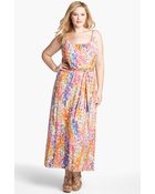 Three Dots Shirred Print Maxi Dress - Lyst
