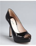 Miu Miu Black Patent Leather Peep Toe Platform Pumps - Lyst