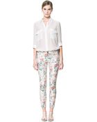Zara 5 Pocket Floral Print Trousers - Lyst