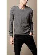 Burberry Check Detail Merino Wool Sweater - Lyst