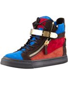 Giuseppe Zanotti Colorblock Suede Hitop Sneaker Redblue - Lyst