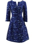 Oscar de la Renta Split Neck Print Dress with Darts - Lyst