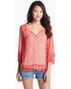 Lucky Brand Caley Mixed Print Chiffon Top - Lyst