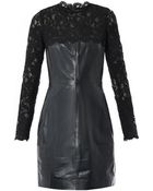 Valentino Lace and Leather Fitted Dress - Lyst