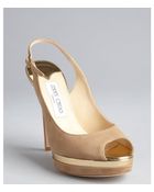Jimmy Choo Nude Suede And Gold Leather 'Frosting' Slingback Pumps - Lyst