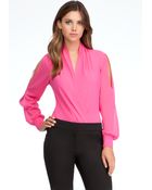 Bebe Long Sleeve Silk Wrap Bodysuit - Lyst
